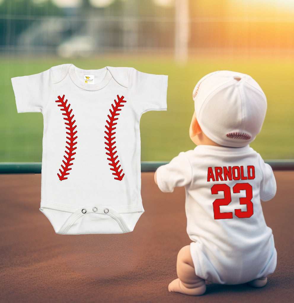 Baby Bodysuit - Custom Personalized Baseball Jersey 0-3 Months / White