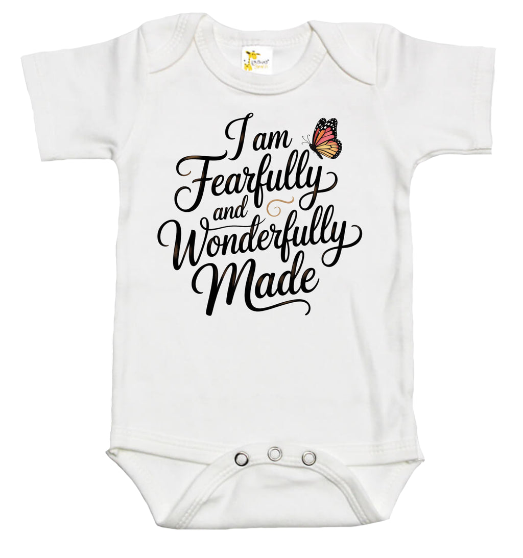 Baby Bodysuit – “I Am Fearfully and Wonderfully Made” – Christian Baby Shower Gift, Baptism Dedication Outfit, Scripture Baby Clothes