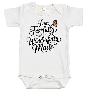 Baby Bodysuit – “I Am Fearfully and Wonderfully Made” – Christian Baby Shower Gift, Baptism Dedication Outfit, Scripture Baby Clothes