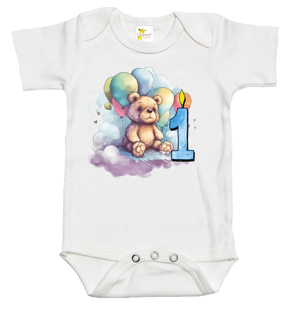 Baby Bodysuit - Teddy Bear Celebrating Baby's First Birthday