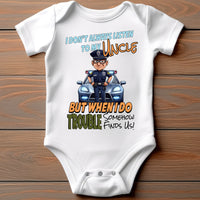 Baby Bodysuit - I Don't Always Listen to My Uncle, But When I Do Trouble Somehow Finds Us